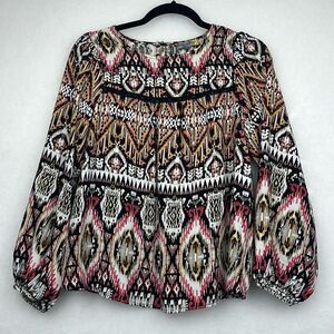 Figueroa Flower Anthropologie Peasant Top Blouse Shirt Crochet Geo Black Pink M
